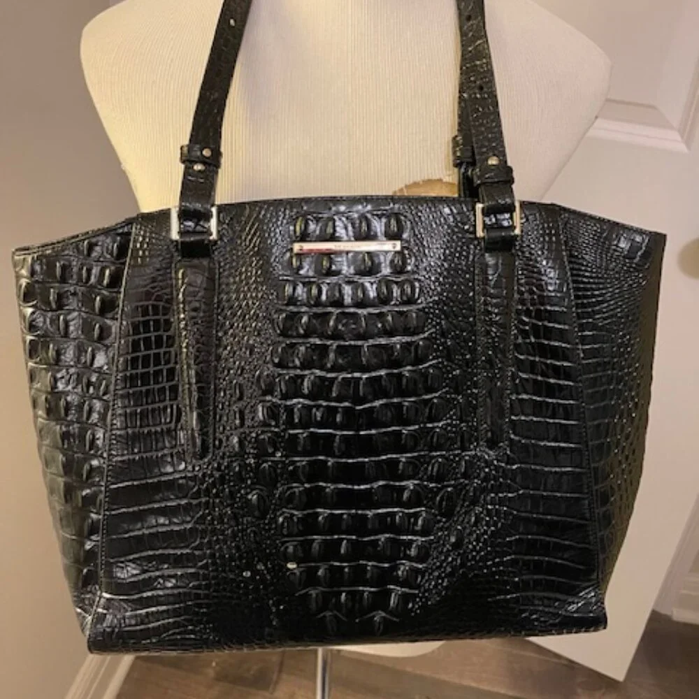 Black Croc-Embossed Laptop Tote Bag